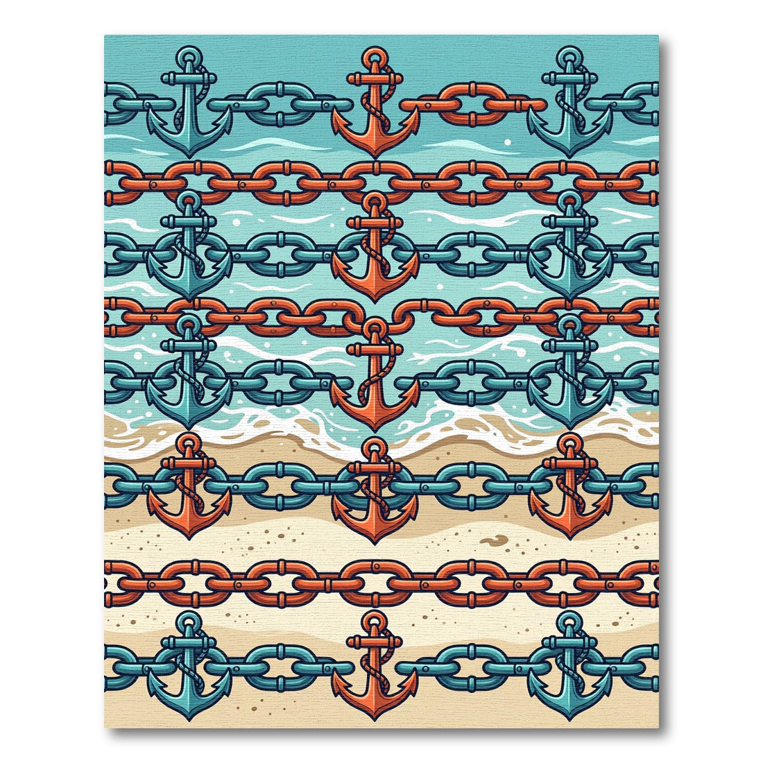 Nautical Anchor and Chain Coastal Horizon Rug