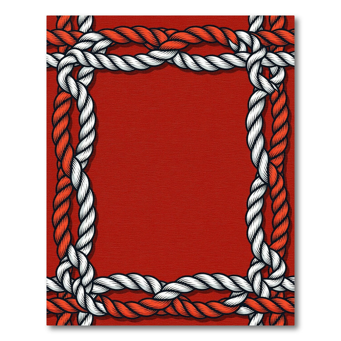 Red White Braided Rope Border Rug