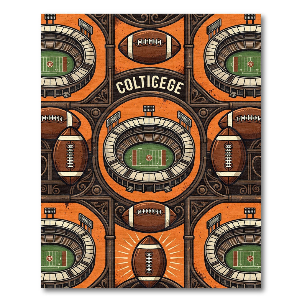 Vintage Orange Football Stadium Art Rug