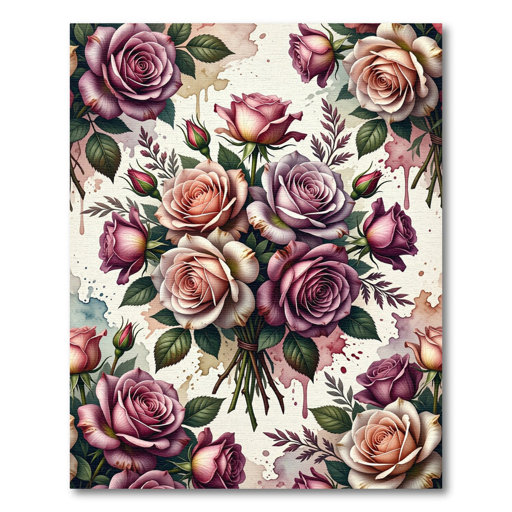 Watercolor Romantic Rose Bouquet Accent Rug