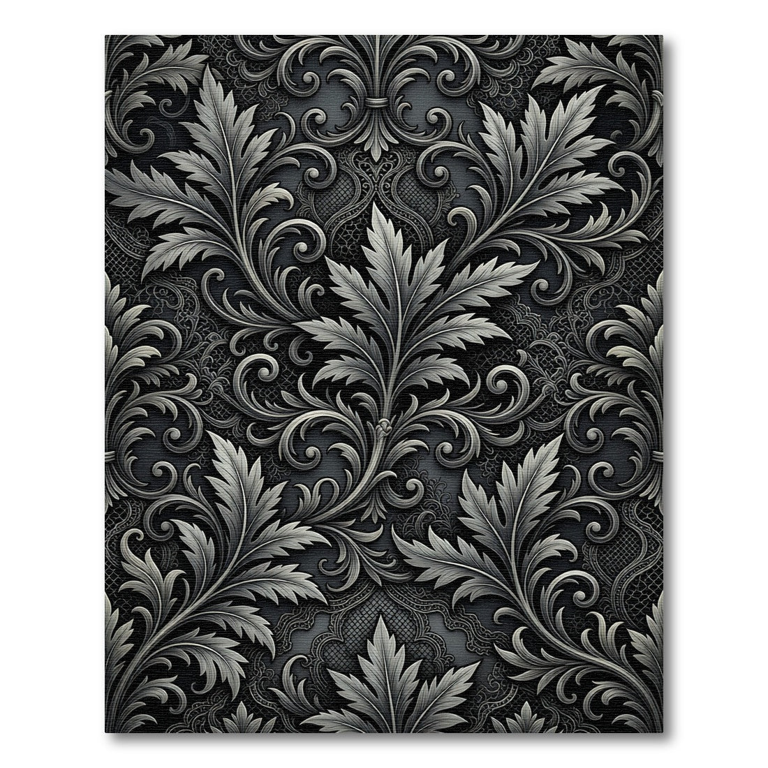Antique Silver Leaf Scrollwork Rug