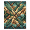 Crossed Wooden Oars Forest Lake Landscape Rug