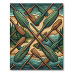 Crossed Wooden Oars Forest Lake Landscape Rug