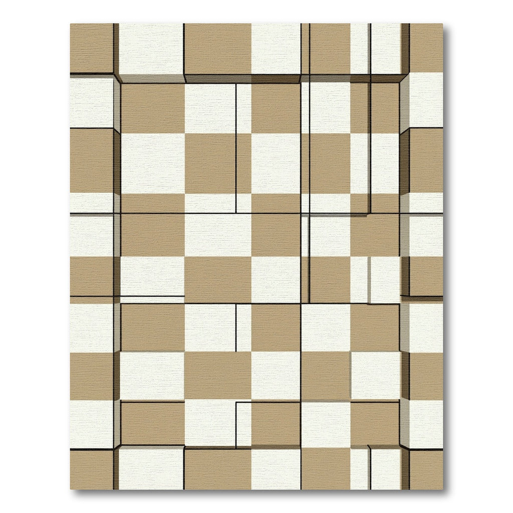 Brown White Geometric Grid Cubes Rug