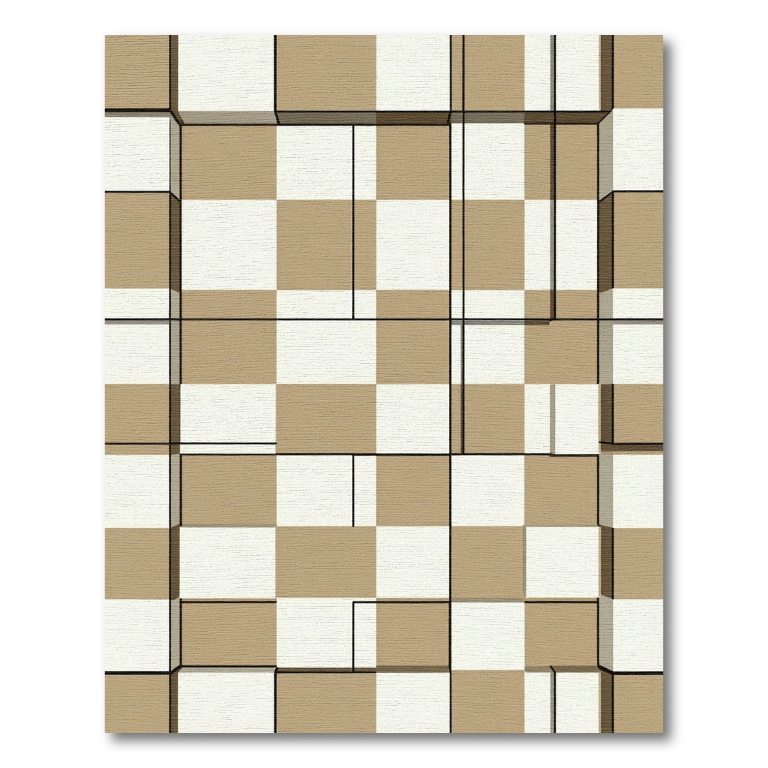 Brown White Geometric Grid Cubes Rug