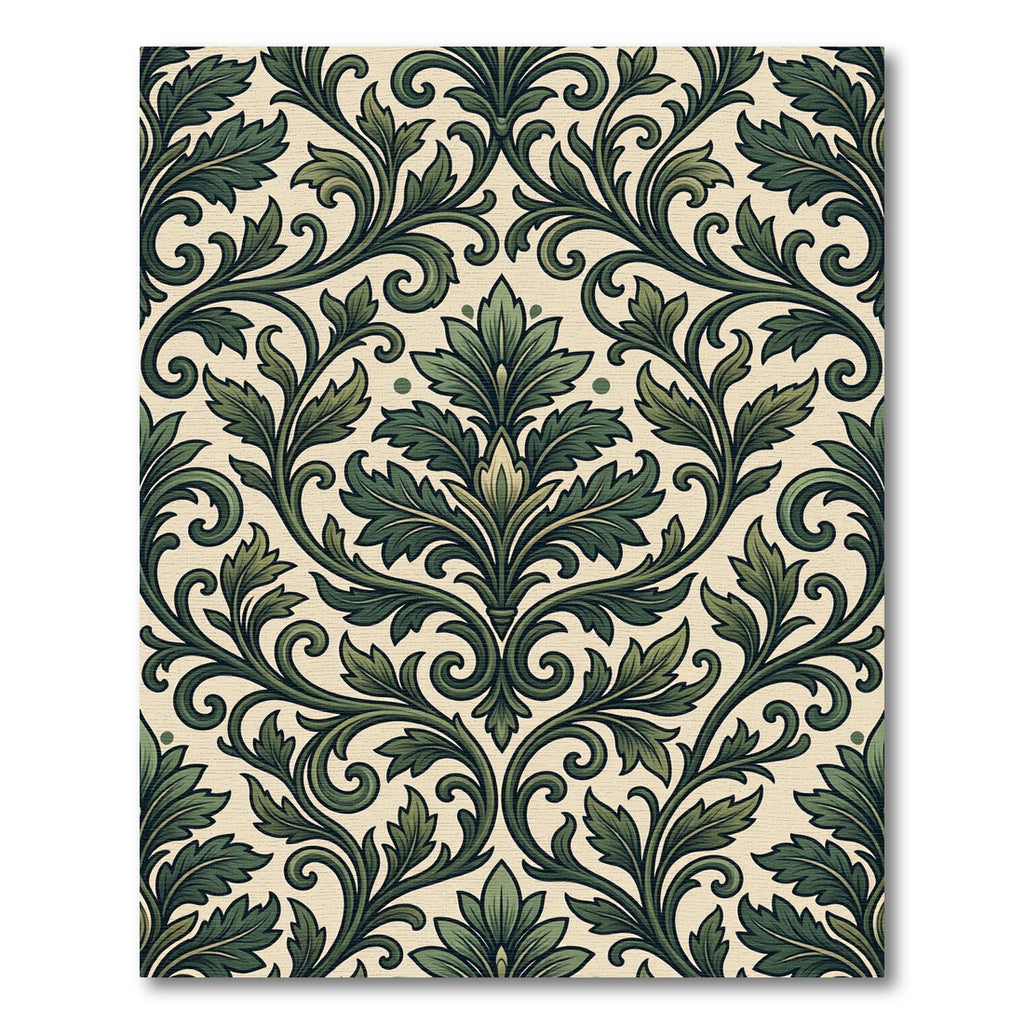 Emerald Botanical Damask Scroll Foliage Rug
