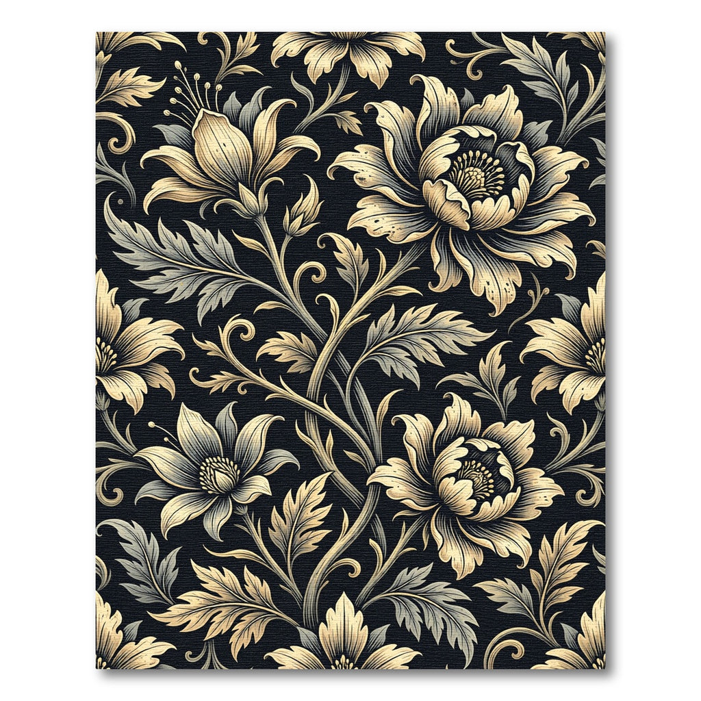Elegant Golden Floral Ivory Botanical Composition Rug