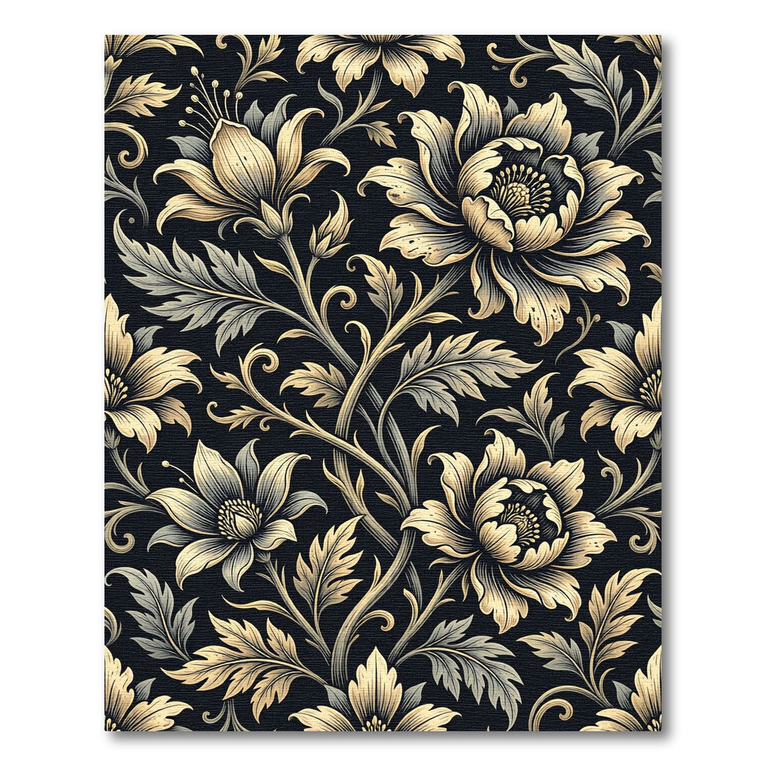 Elegant Golden Floral Ivory Botanical Composition Rug