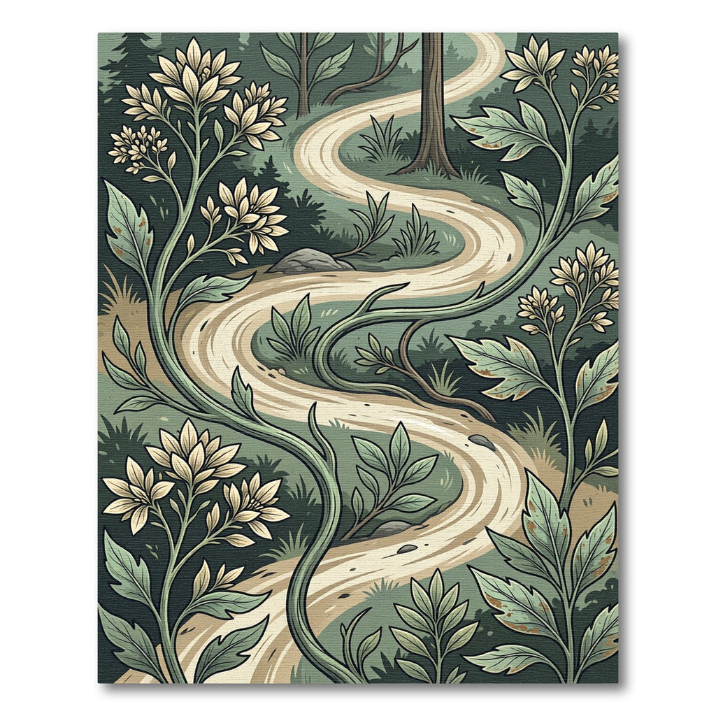 Whimsical Sage Floral Winding Path Rug