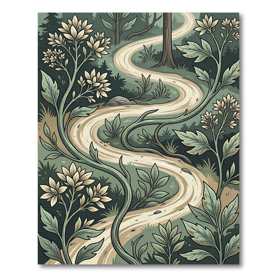 Whimsical Sage Floral Winding Path Rug