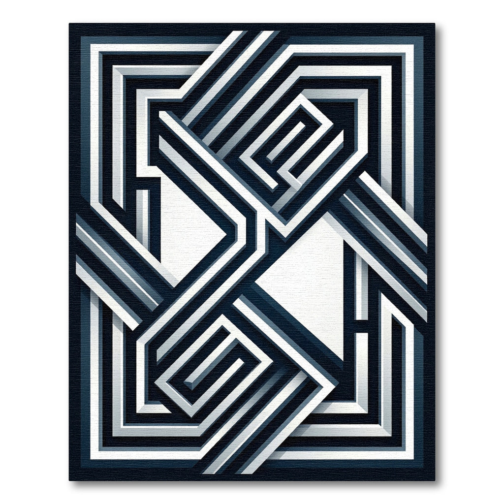 Modern Navy and White Geometric Layers Rug
