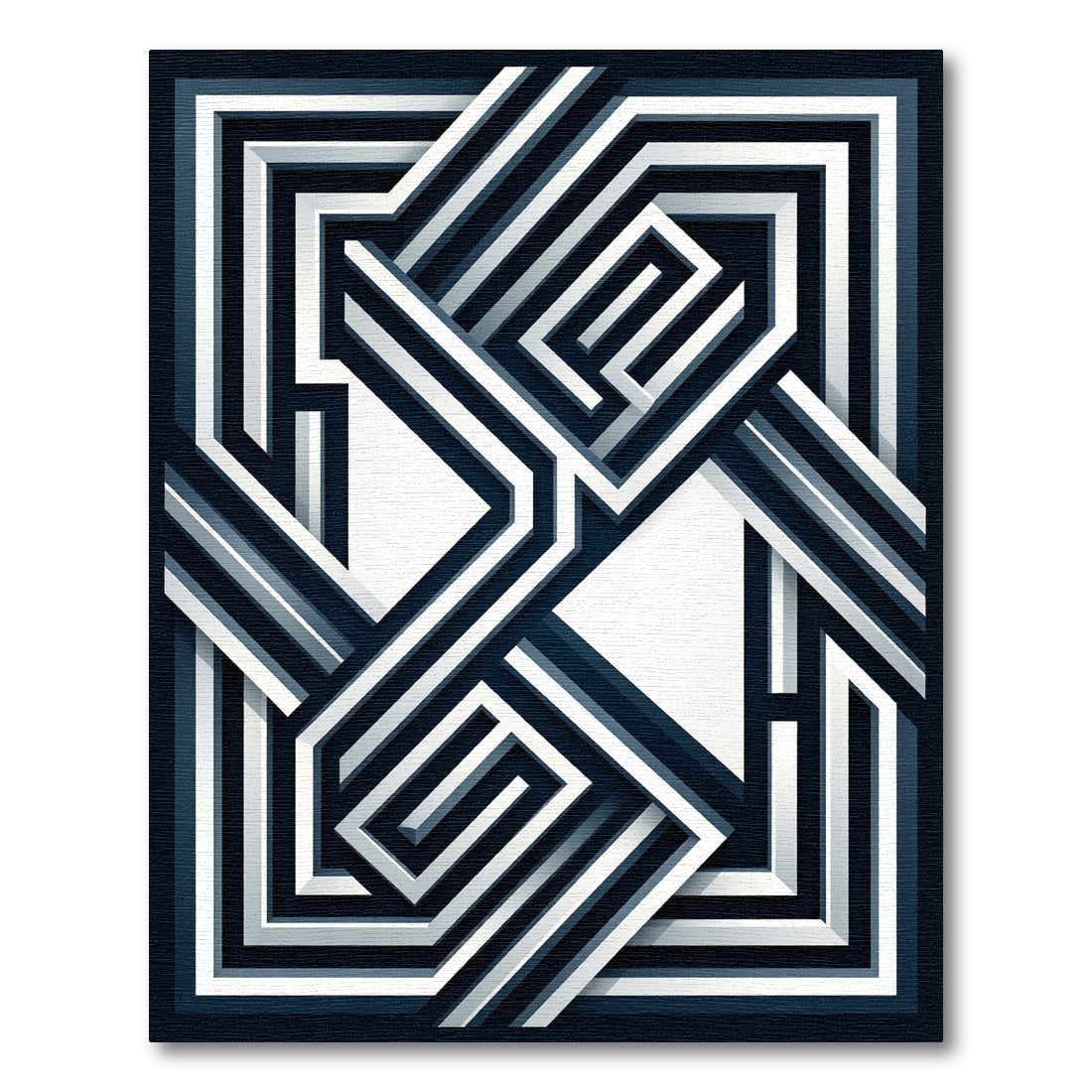 Modern Navy and White Geometric Layers Rug