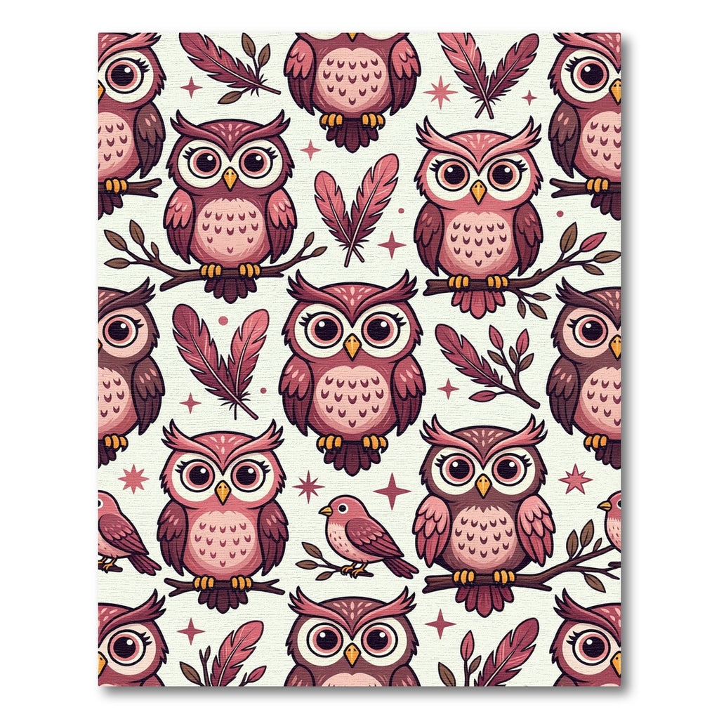 Whimsical Pink Owl Feather Forest Rug