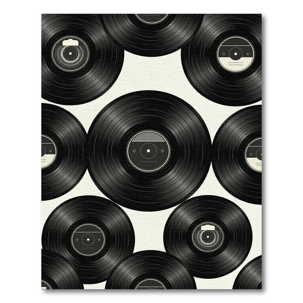 Minimalist Black and White Vinyl Records Rug