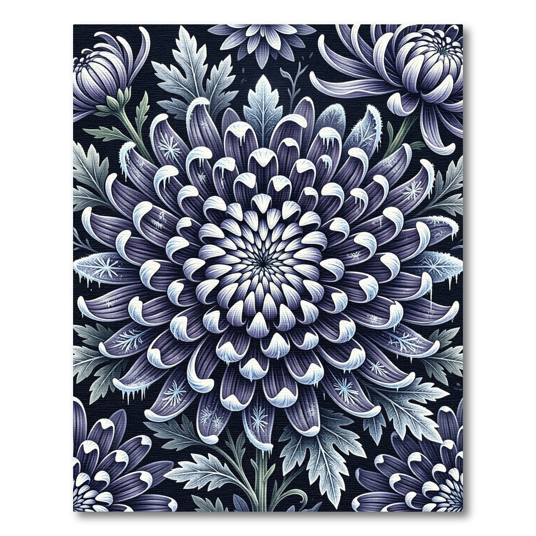 Frosty Indigo Floral Mandala Rug