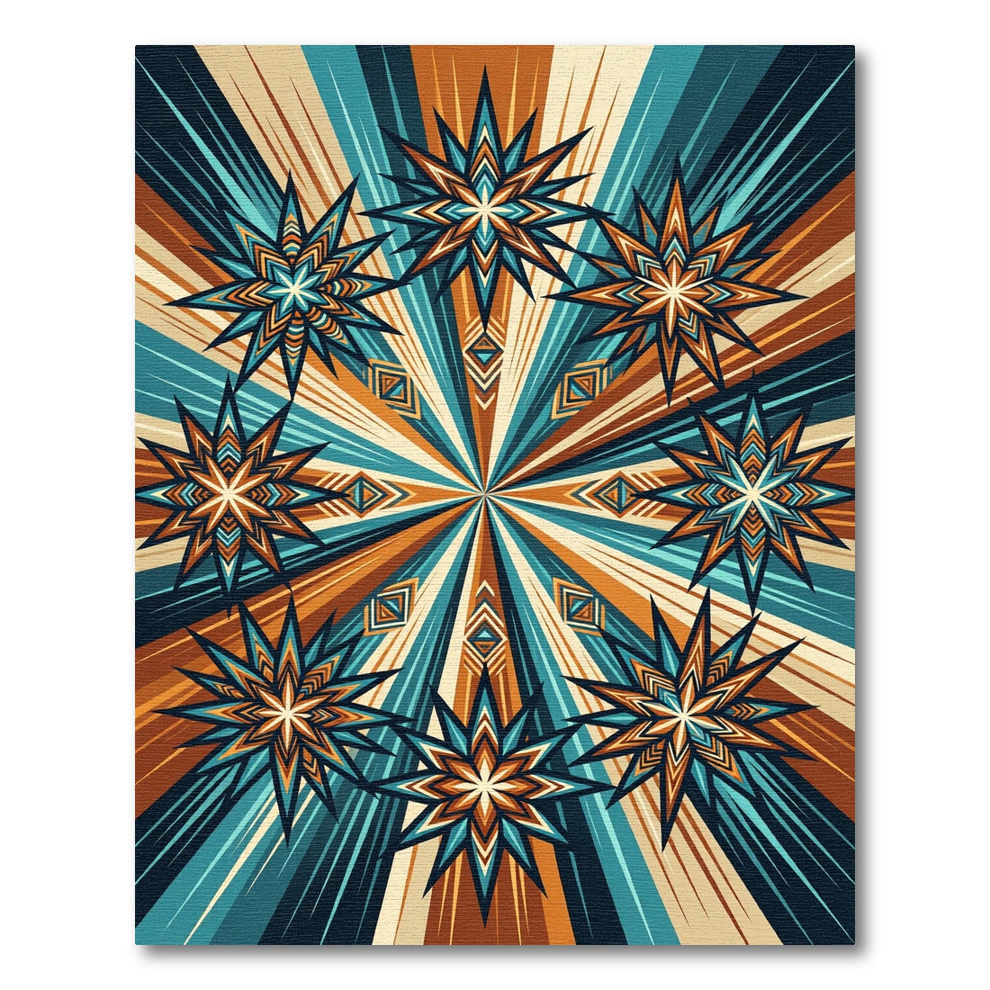Geometric Mid-Century Starburst Ray Art Rug