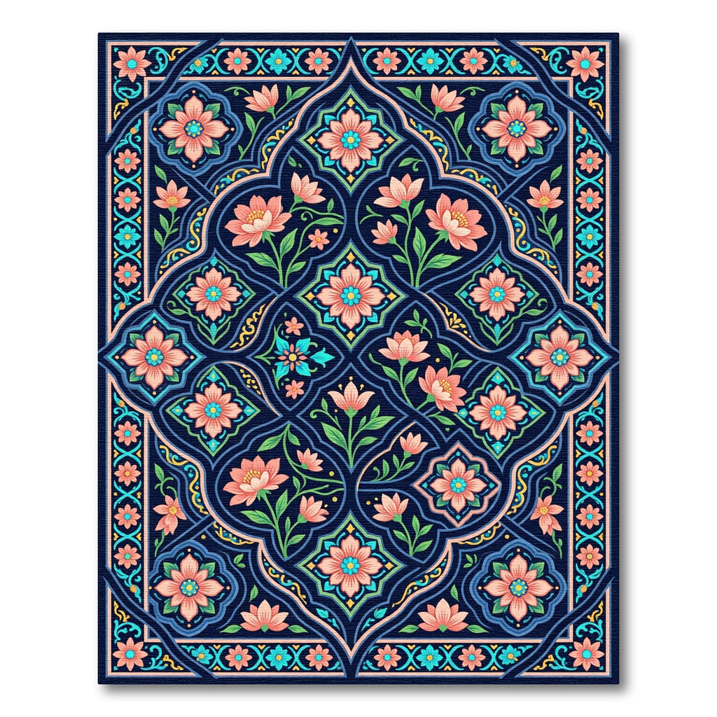 Elegant Midnight Floral Entwined Symmetry Rug