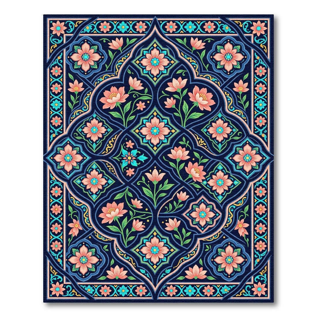 Elegant Midnight Floral Entwined Symmetry Rug