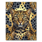 Golden Leopard Face on Black Spotted Background Rug