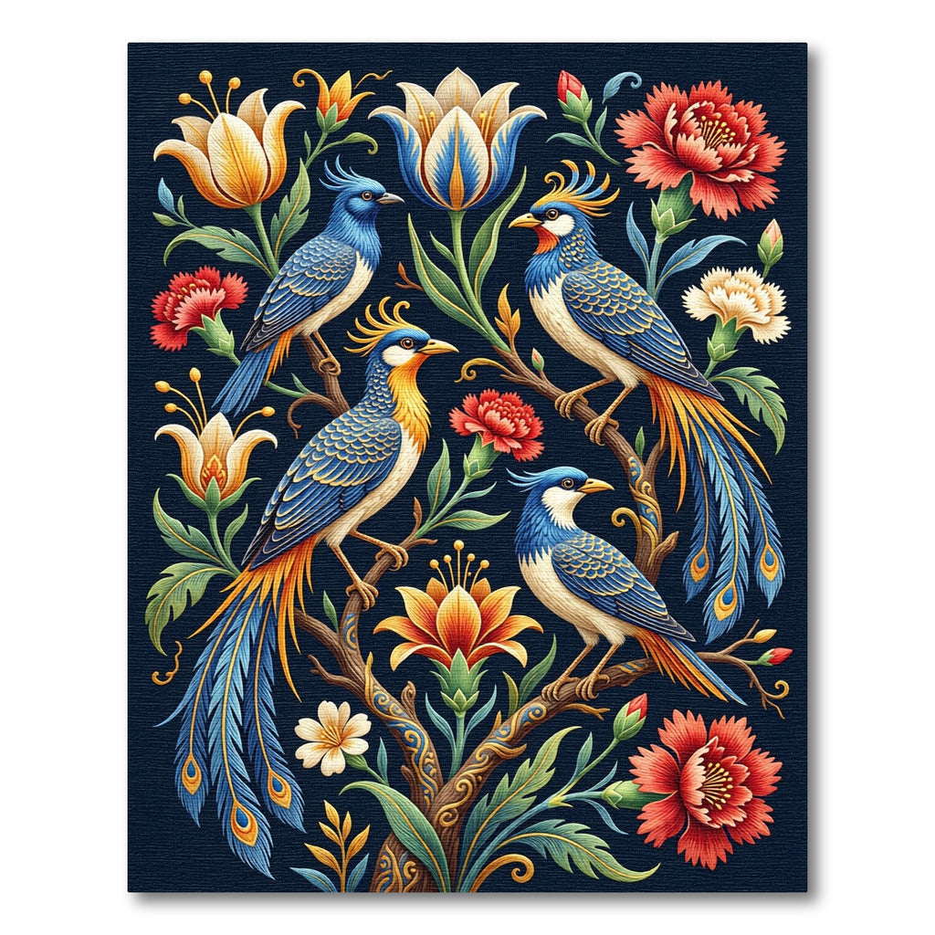 Vibrant Blue Bird Floral Garden Rug