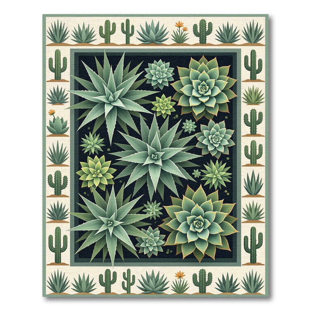 Botanical Succulent Desert Cactus Rug