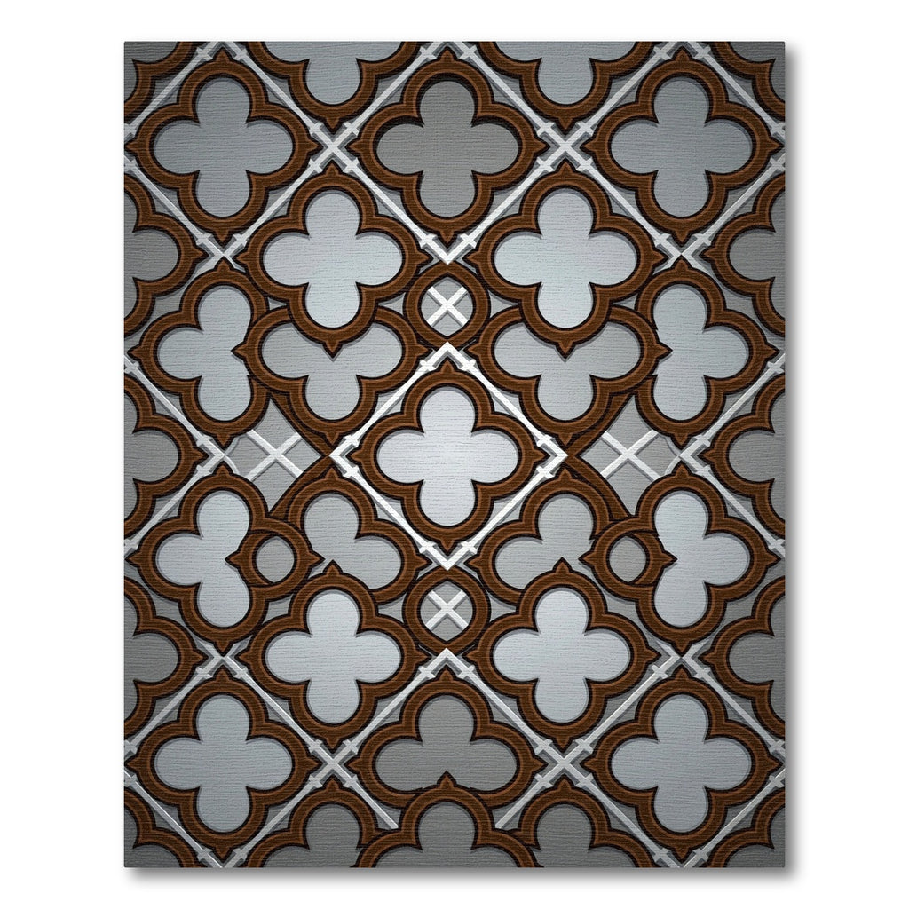 Elegant Brown Quatrefoil Geometric Grille Rug