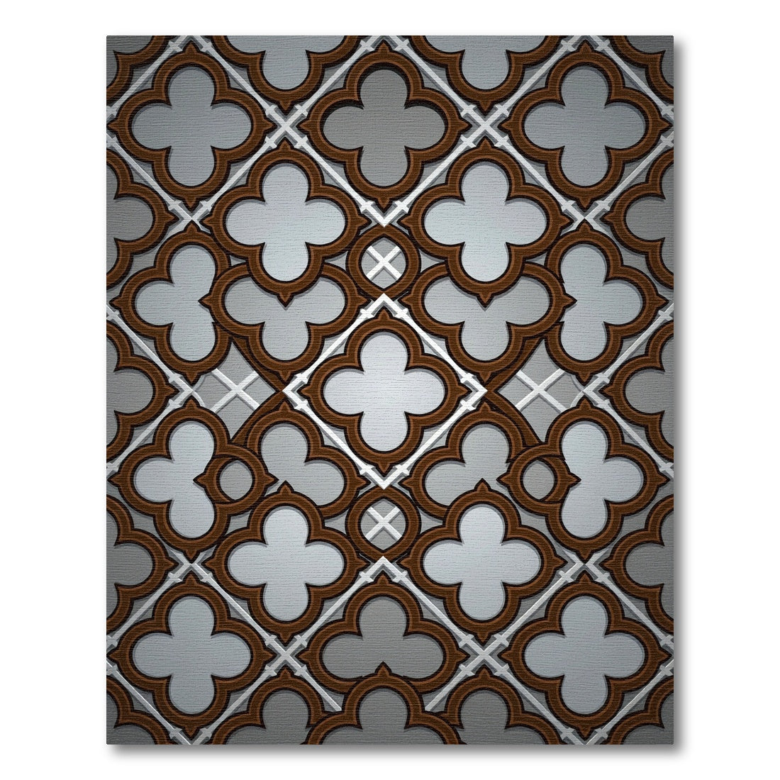 Elegant Brown Quatrefoil Geometric Grille Rug