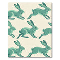 Sage Green Leaping Rabbit Illustration Rug