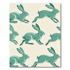 Sage Green Leaping Rabbit Illustration Rug