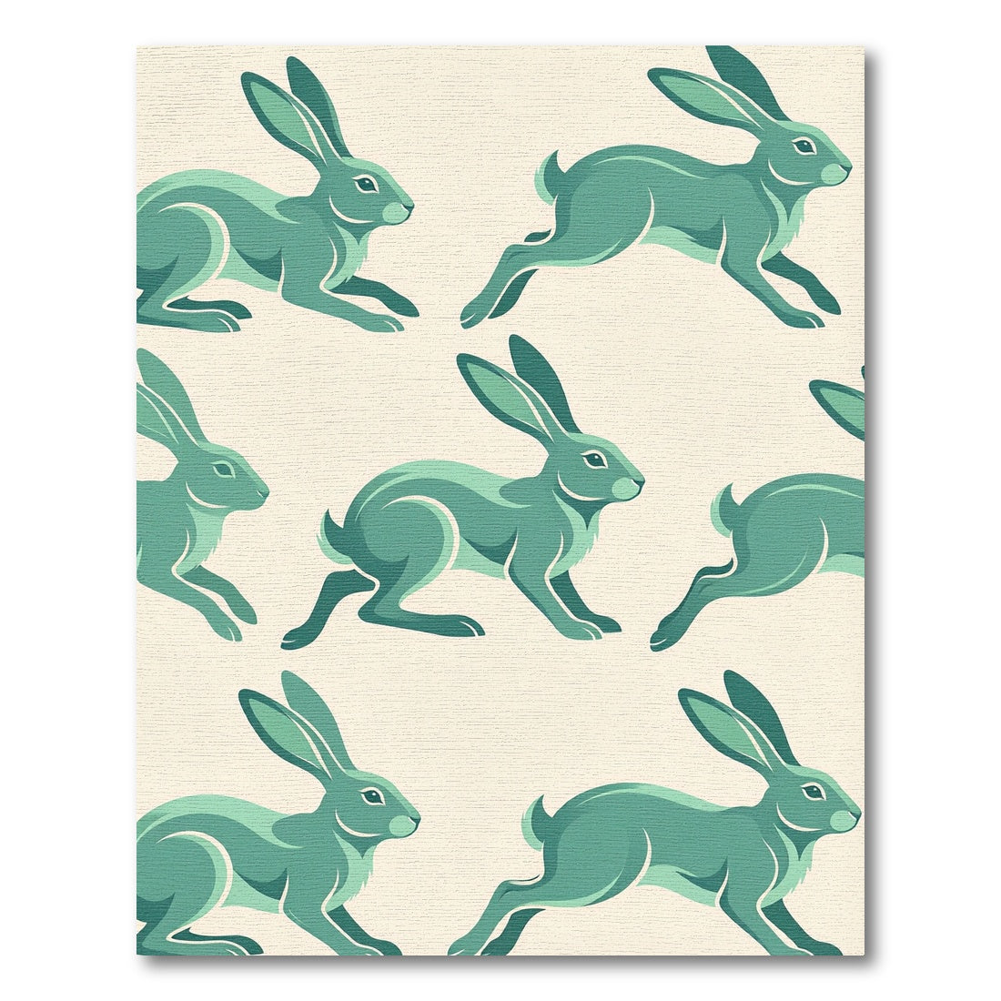 Sage Green Leaping Rabbit Illustration Rug