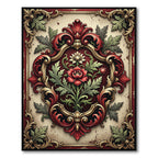 Ornate Crimson Floral Baroque Foliage Rug