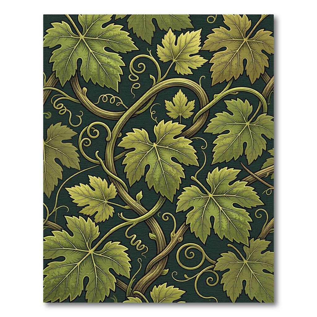 Lush Green Botanical Grape Vine Art Rug