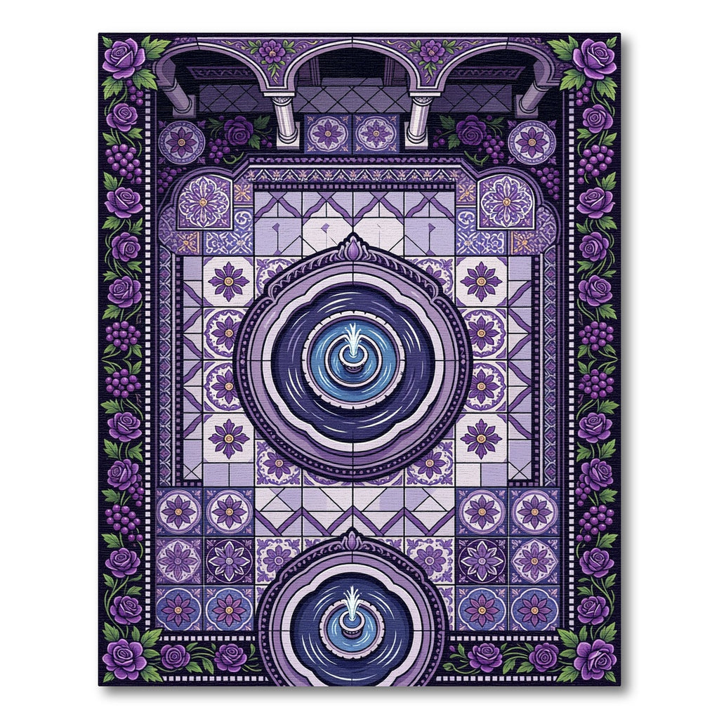 Lavish Purple Rose Grape Fountain Mosaic Rug