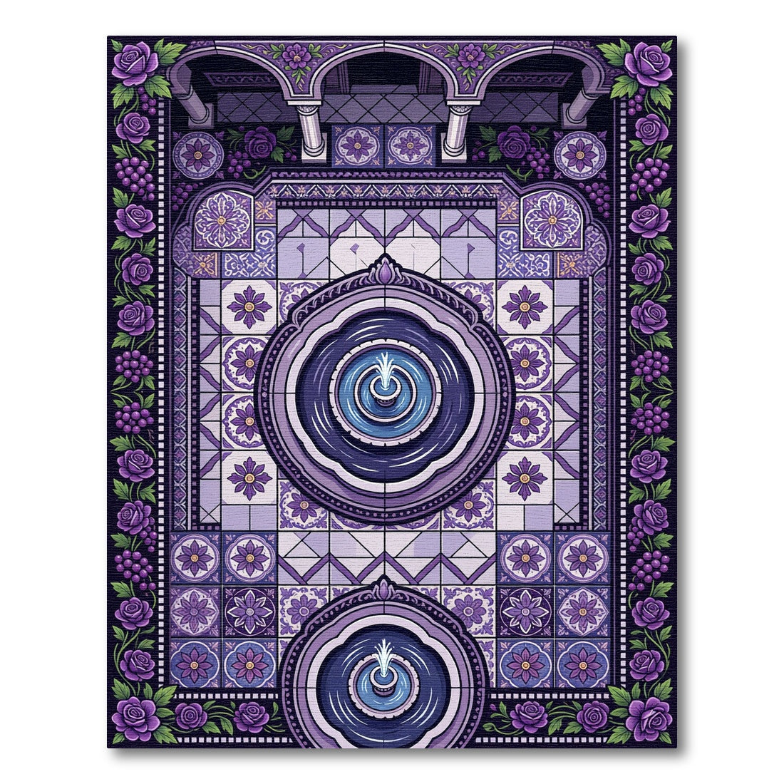 Lavish Purple Rose Grape Fountain Mosaic Rug