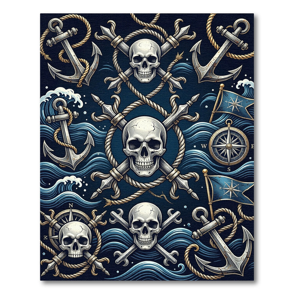 Navy Nautical Skull and Anchor Motif Rug