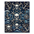 Navy Nautical Skull and Anchor Motif Rug