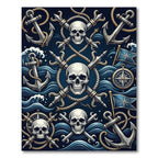 Navy Nautical Skull and Anchor Motif Rug