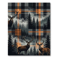 Midnight Elk Forest Orange Plaid Rug