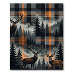Midnight Elk Forest Orange Plaid Rug