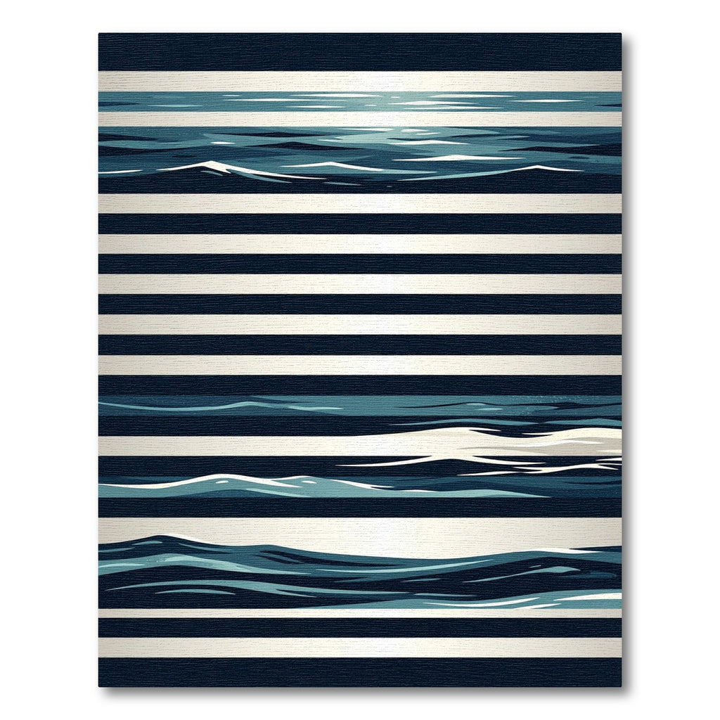 Modern Nautical Navy Blue Ocean Wave Rug