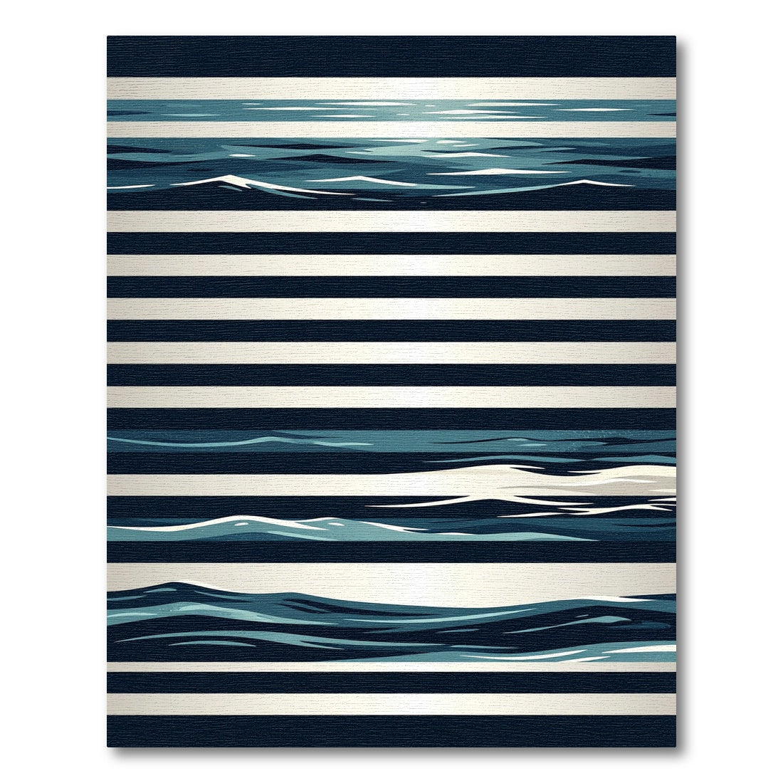 Modern Nautical Navy Blue Ocean Wave Rug