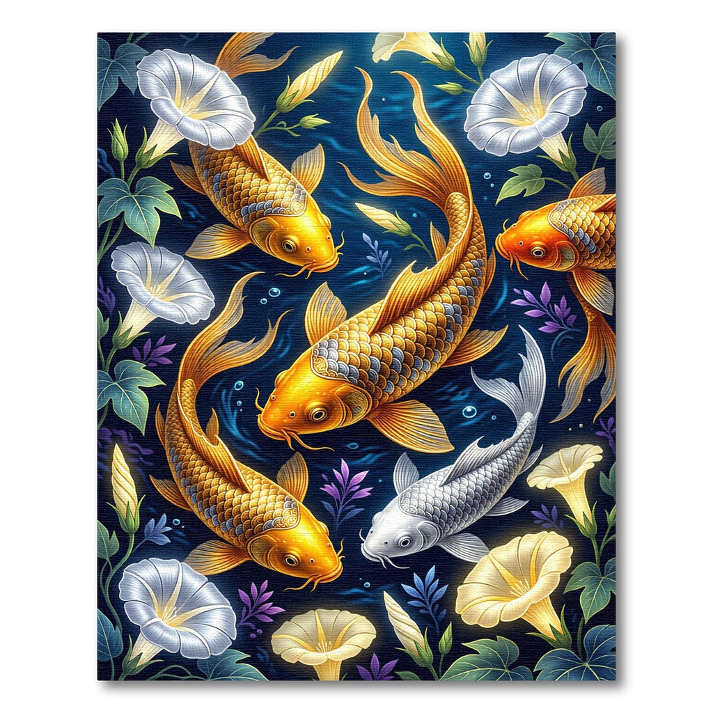 Golden Koi Fish Floral Morning Glory Rug