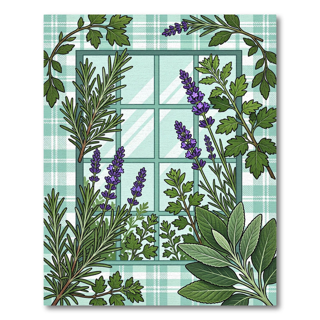 Sage Lavender Botanical Window Farmhouse Plaid Rug