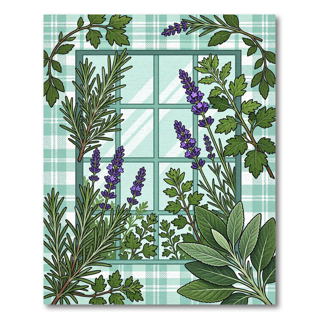 Sage Lavender Botanical Window Farmhouse Plaid Rug