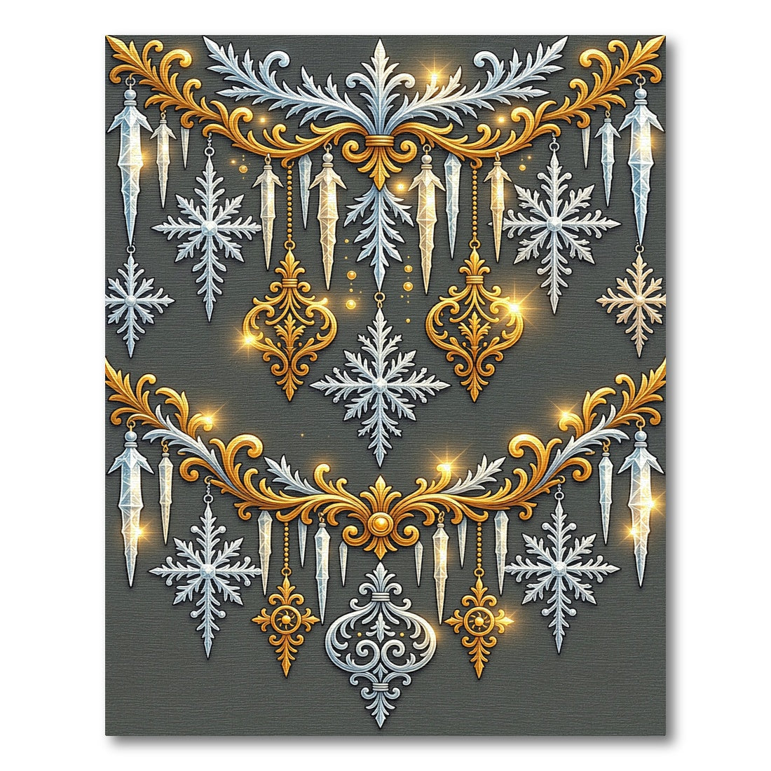 Elegant Metallic Silver Gold Winter Ornament Rug