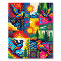 Vibrant Painted Birds Geometric Sunscape Rug