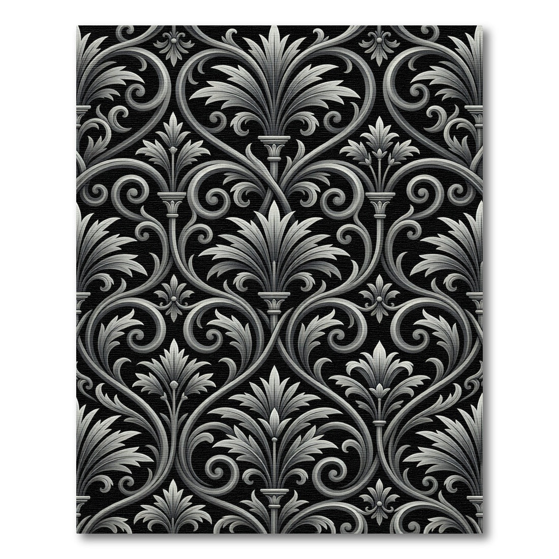 Monochromatic Charcoal Baroque Foliage Scroll Rug