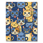 Playful Whimsical Blue and Golden Cat Rug