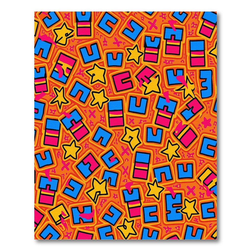 Vibrant Blue Yellow Star Playful Forms Rug