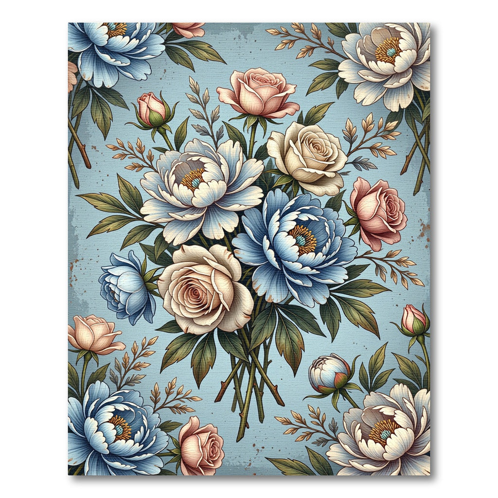 Pastel Blue Floral Bouquet Arrangement Rug